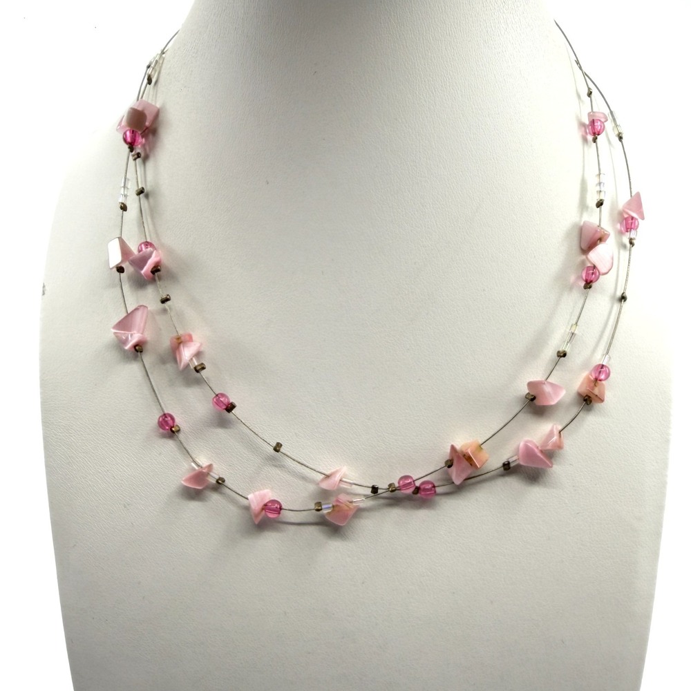 New York & Co. Pink Bead Layered Statement Necklace - Floating Illusion